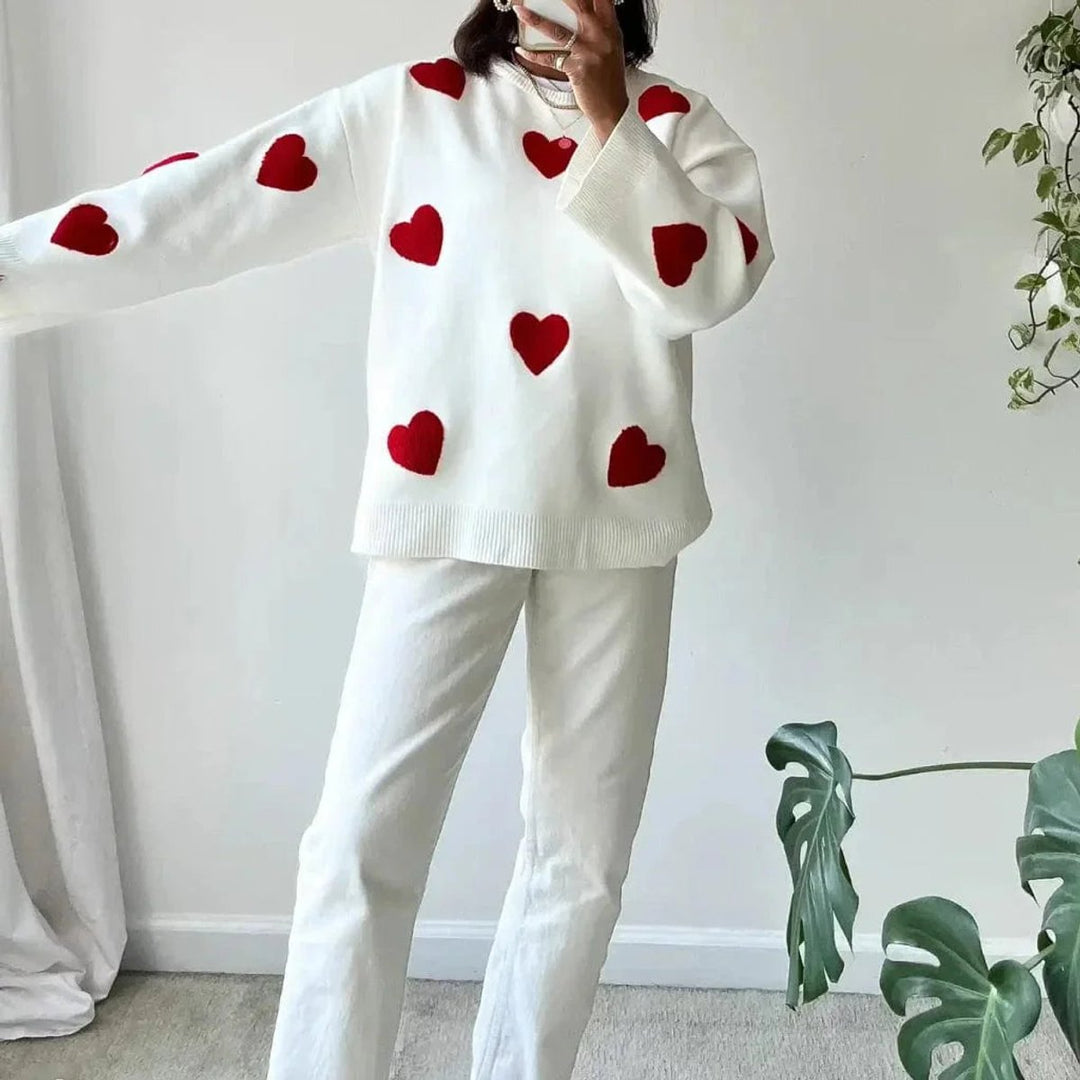 Phoebe | Women's Loose-Fit Heart Pattern Knitted Jumper Soft Knit