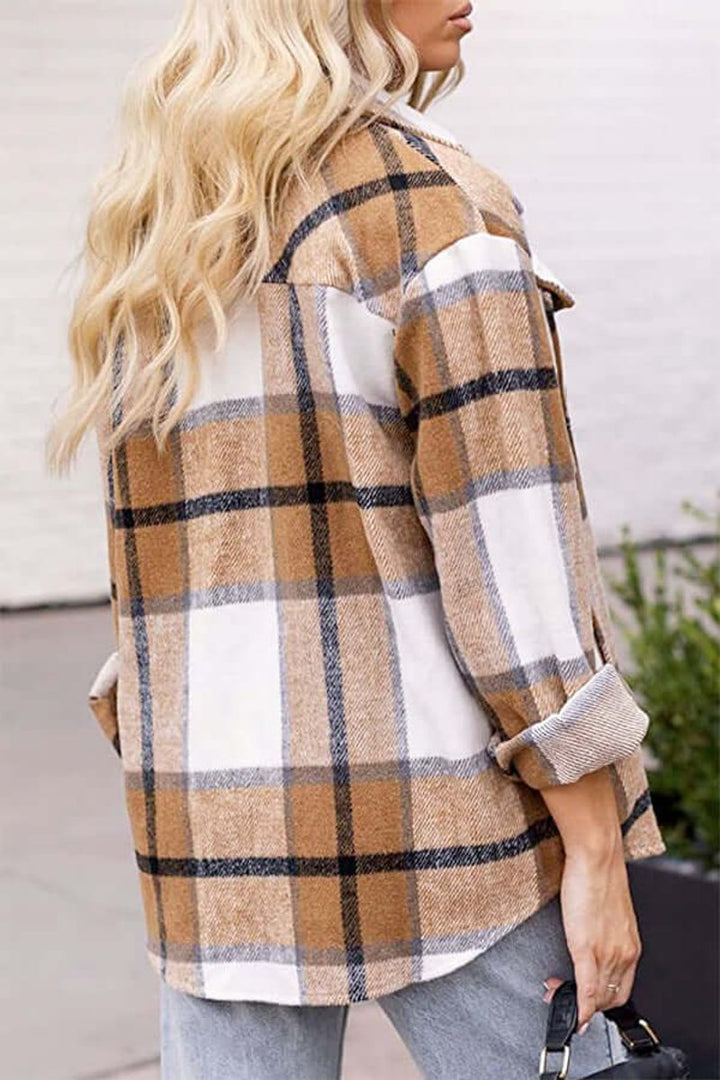 Florence | Women's Checked Shacket Loose Fit Long Sleeve Button Front