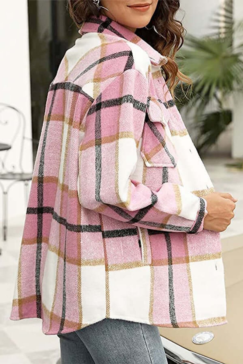 Florence | Women's Checked Shacket Loose Fit Long Sleeve Button Front
