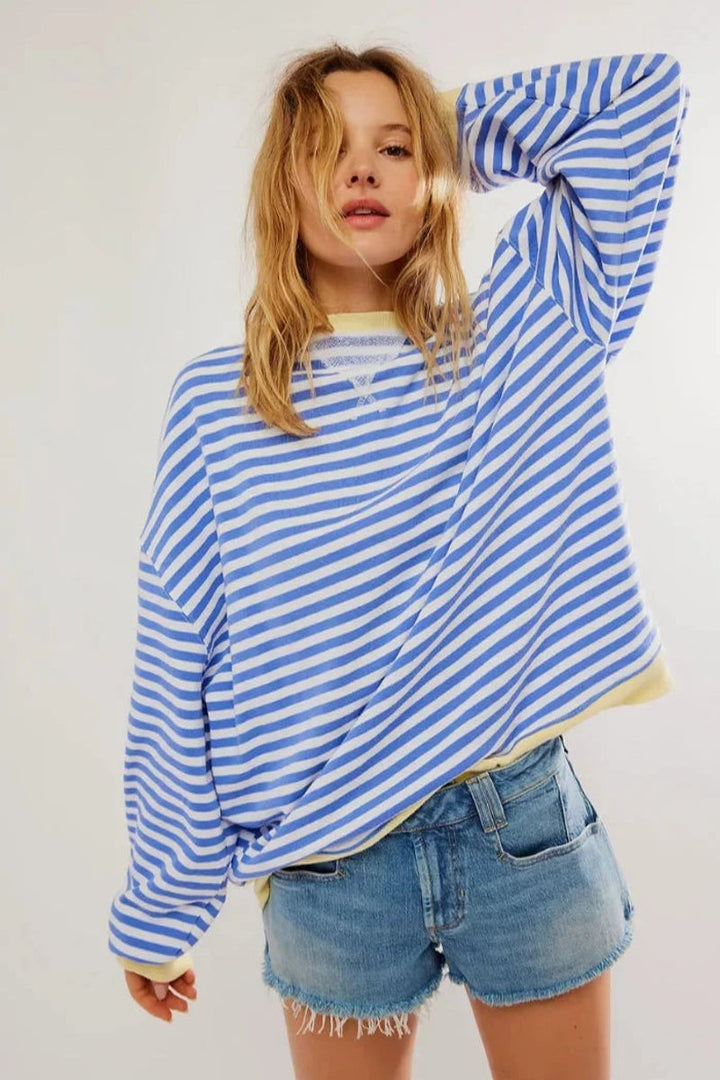 Rosie | Women's Loose-Fit Striped Knitted Jumper Wide Sleeve Crew Neck