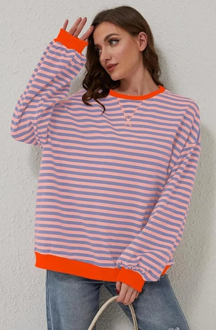 Rosie | Women's Loose-Fit Striped Knitted Jumper Wide Sleeve Crew Neck