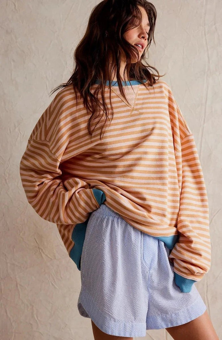 Rosie | Women's Loose-Fit Striped Knitted Jumper Wide Sleeve Crew Neck