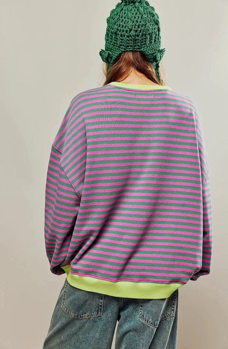 Rosie | Women's Loose-Fit Striped Knitted Jumper Wide Sleeve Crew Neck