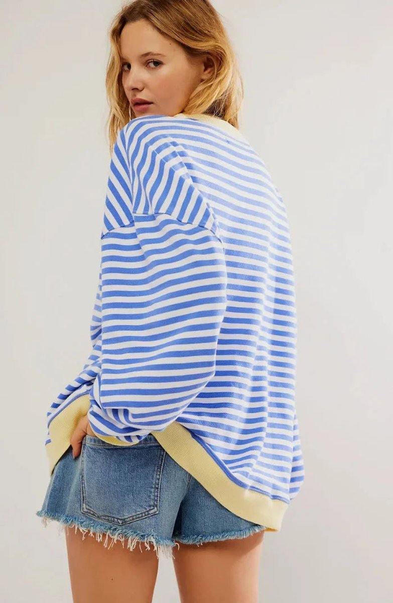 Rosie | Women's Loose-Fit Striped Knitted Jumper Wide Sleeve Crew Neck