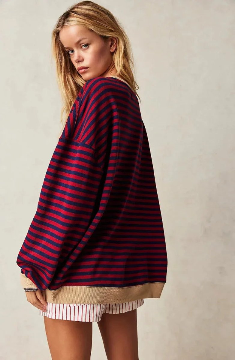 Rosie | Women's Loose-Fit Striped Knitted Jumper Wide Sleeve Crew Neck