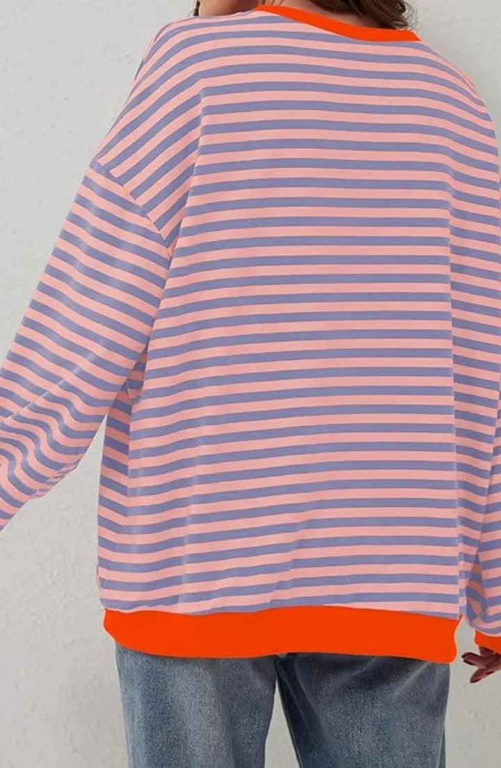 Rosie | Women's Loose-Fit Striped Knitted Jumper Wide Sleeve Crew Neck