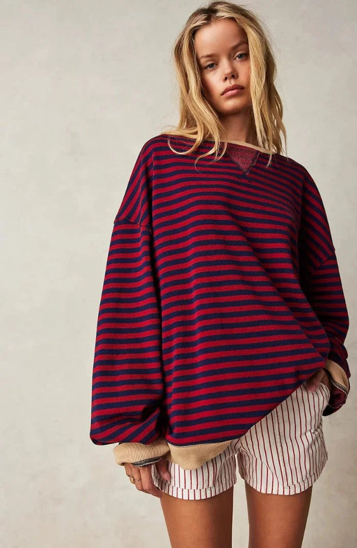 Rosie | Women's Loose-Fit Striped Knitted Jumper Wide Sleeve Crew Neck