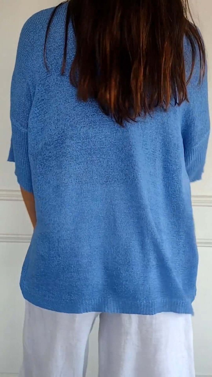Ella | Women's Loose V-Neck Knitted Jumper Longline Ribbed Sleeves