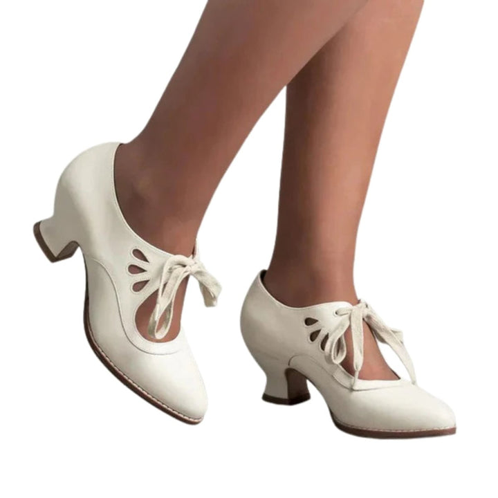 Olivia | Women's Low Block Heel Lace-Up Court Shoes Pointed Toe