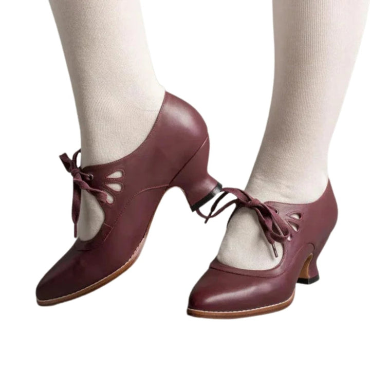 Olivia | Women's Low Block Heel Lace-Up Court Shoes Pointed Toe