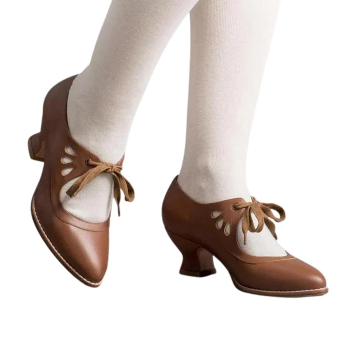 Olivia | Women's Low Block Heel Lace-Up Court Shoes Pointed Toe