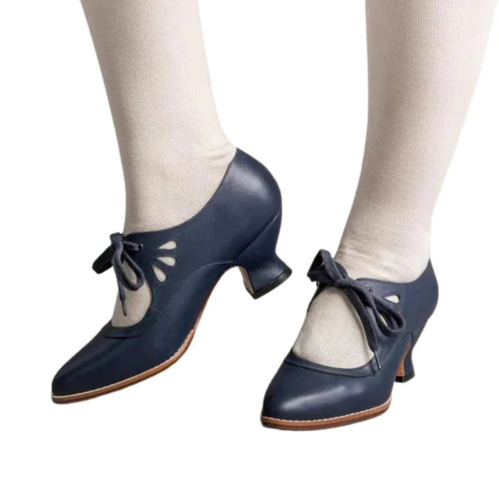 Olivia | Women's Low Block Heel Lace-Up Court Shoes Pointed Toe