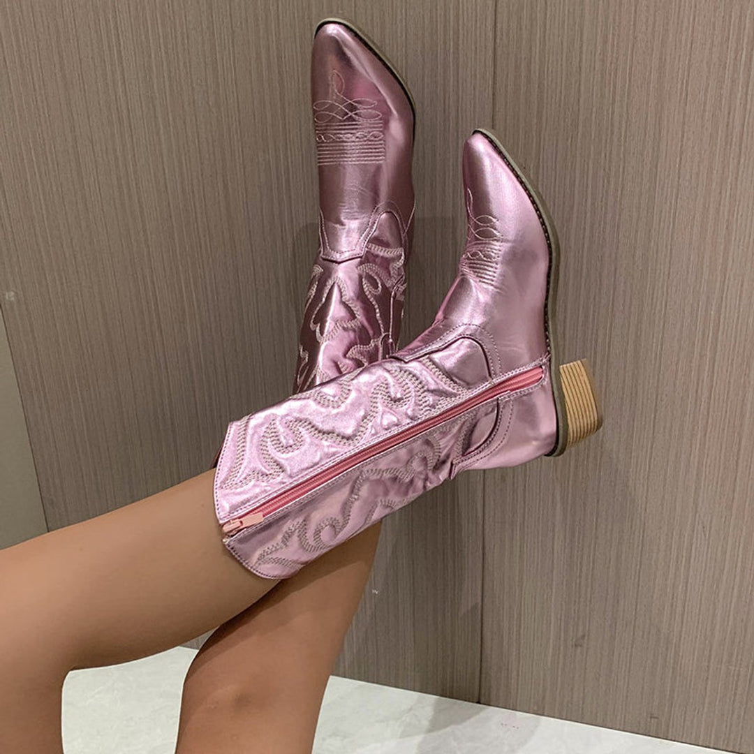 Ella | Women's Metallic Knee-High Heeled Cowboy Western Boots