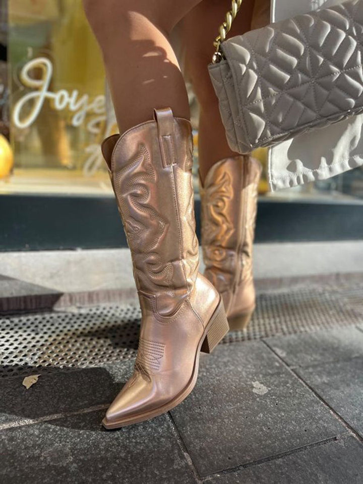 Ella | Women's Metallic Knee-High Heeled Cowboy Western Boots