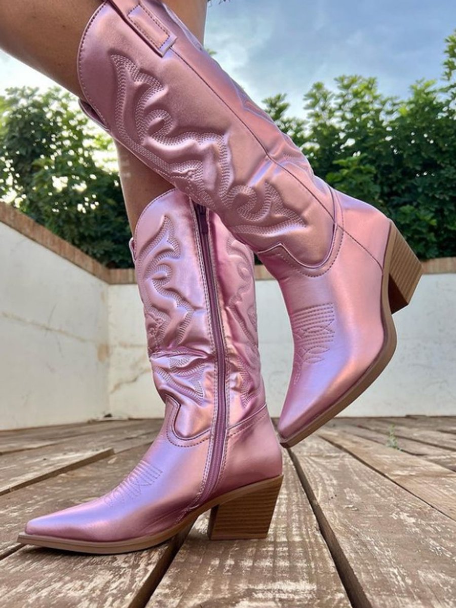 Ella | Women's Metallic Knee-High Heeled Cowboy Western Boots