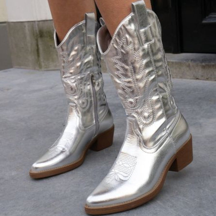 Ella | Women's Metallic Knee-High Heeled Cowboy Western Boots