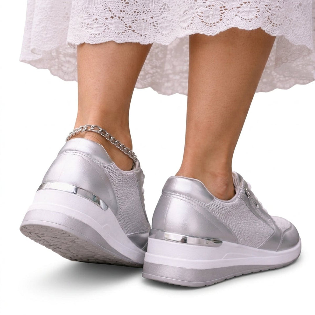 Aria | Women's Metallic Lace-Up Wedge Platform Trainers Side Zip