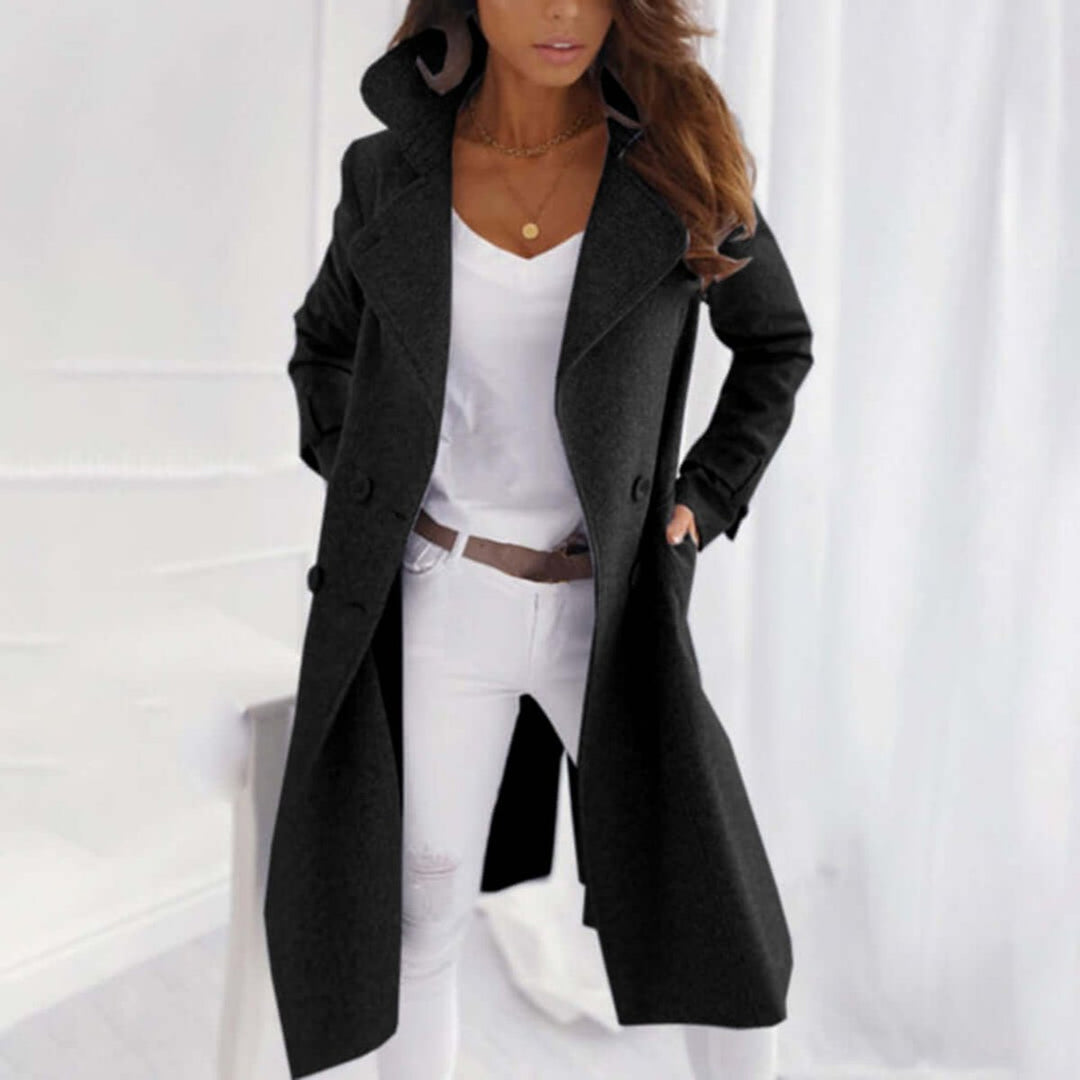 Sienna | Women's Mid-Length Fleece Trench Coat Lapel Double-Breasted Wool Coat