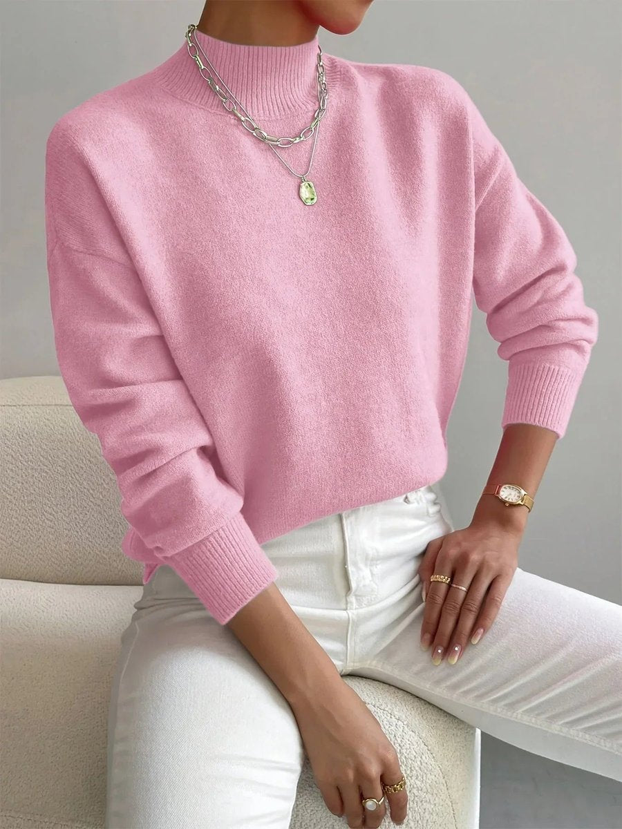 Rosie | Women's Mock Neck Knitted Jumper Long Sleeve Relaxed Fit