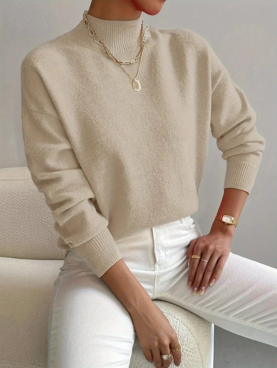 Rosie | Women's Mock Neck Knitted Jumper Long Sleeve Relaxed Fit