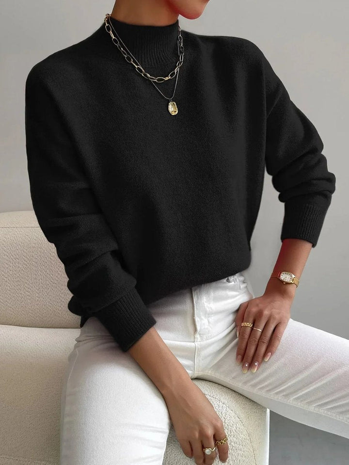 Rosie | Women's Mock Neck Knitted Jumper Long Sleeve Relaxed Fit