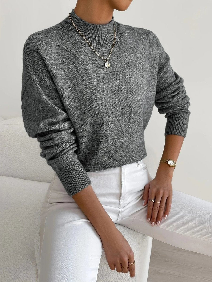 Rosie | Women's Mock Neck Knitted Jumper Long Sleeve Relaxed Fit
