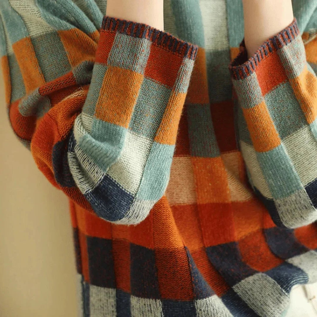 Lily | Women's Patchwork Roll Neck Knitted Jumper Oversized Fit
