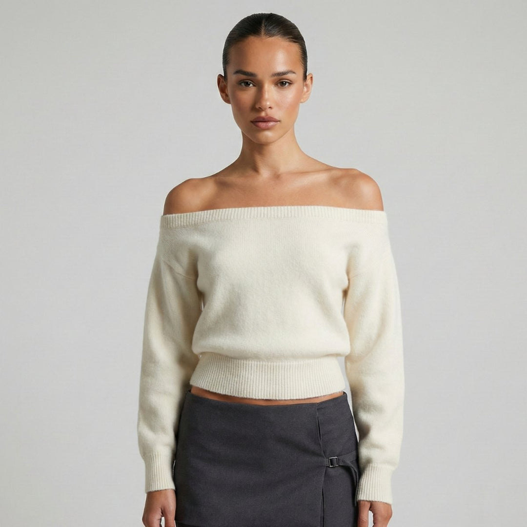 Isla | Women's Off-Shoulder Cropped Knitted Jumper Bardot Neckline