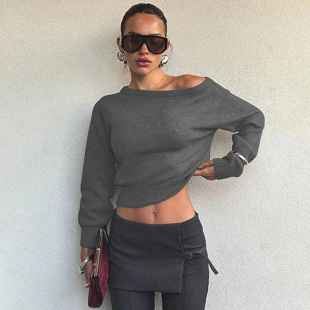 Isla | Women's Off-Shoulder Cropped Knitted Jumper Bardot Neckline