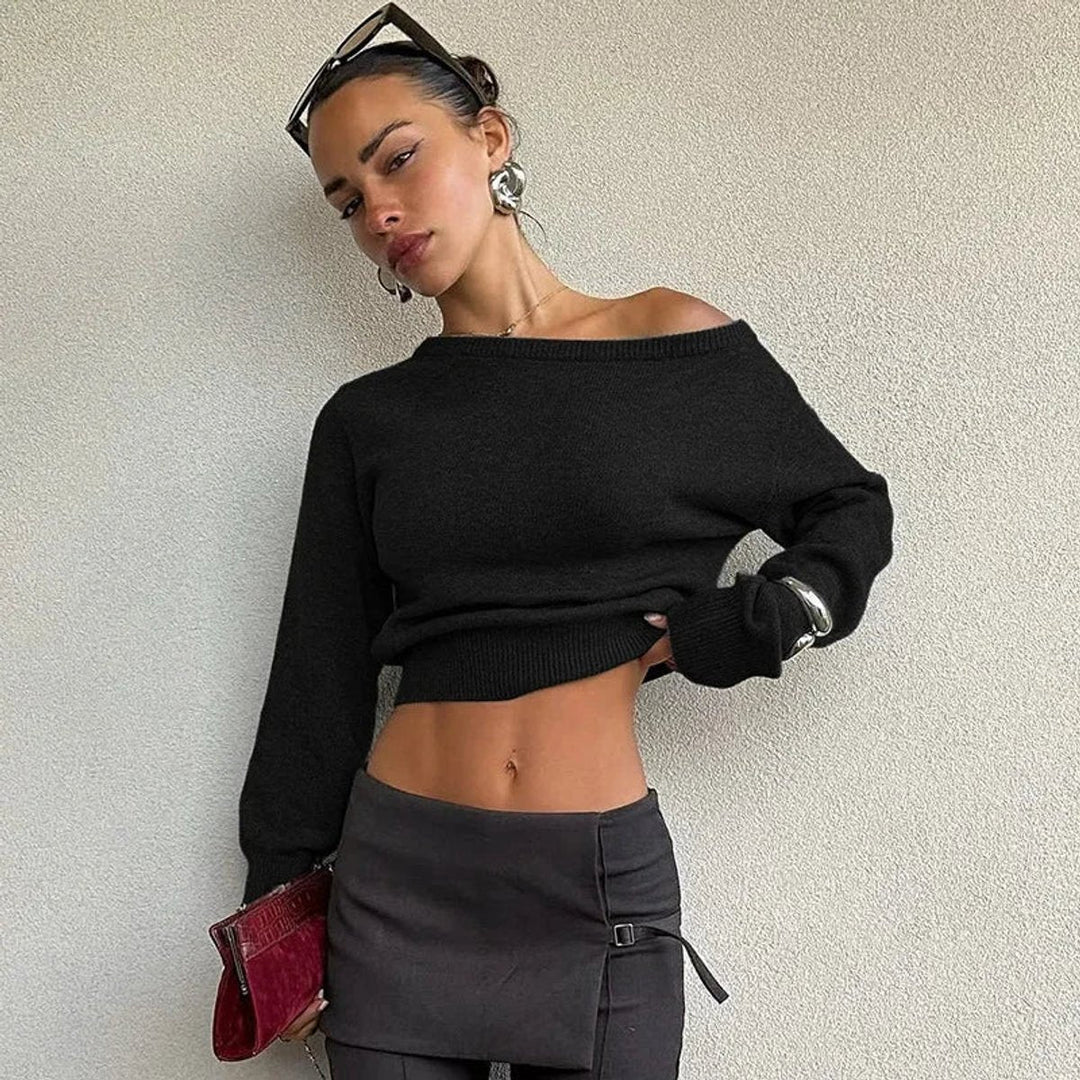Isla | Women's Off-Shoulder Cropped Knitted Jumper Bardot Neckline
