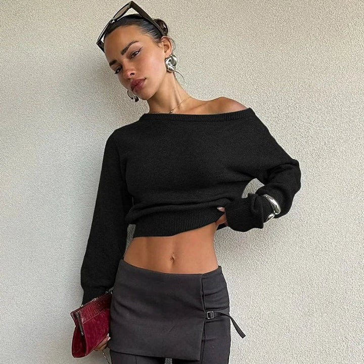 Isla | Women's Off-Shoulder Cropped Knitted Jumper Bardot Neckline