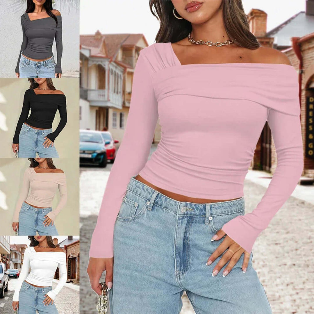 Willow | Women's Off-Shoulder Long Sleeve Crop Top Ruched Knit