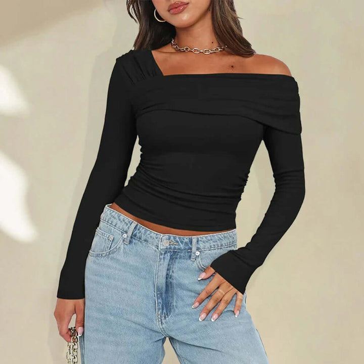 Willow | Women's Off-Shoulder Long Sleeve Crop Top Ruched Knit