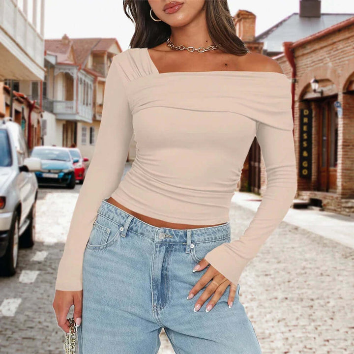Willow | Women's Off-Shoulder Long Sleeve Crop Top Ruched Knit