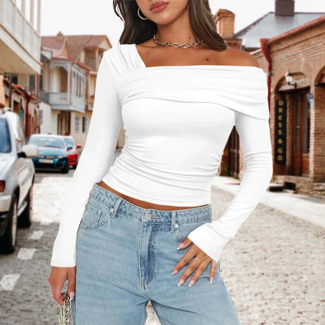 Willow | Women's Off-Shoulder Long Sleeve Crop Top Ruched Knit