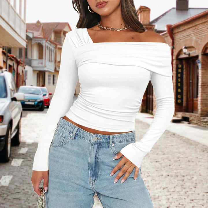 Willow | Women's Off-Shoulder Long Sleeve Crop Top Ruched Knit