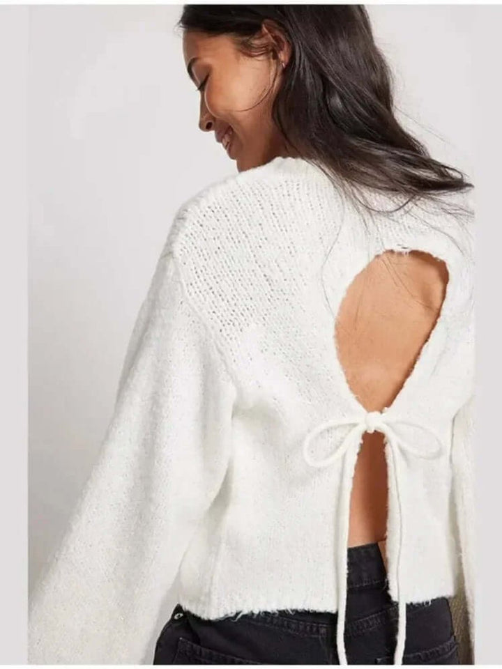 Ava | Women's Open-Back Cropped Knit Jumper Long Sleeve Tie Back