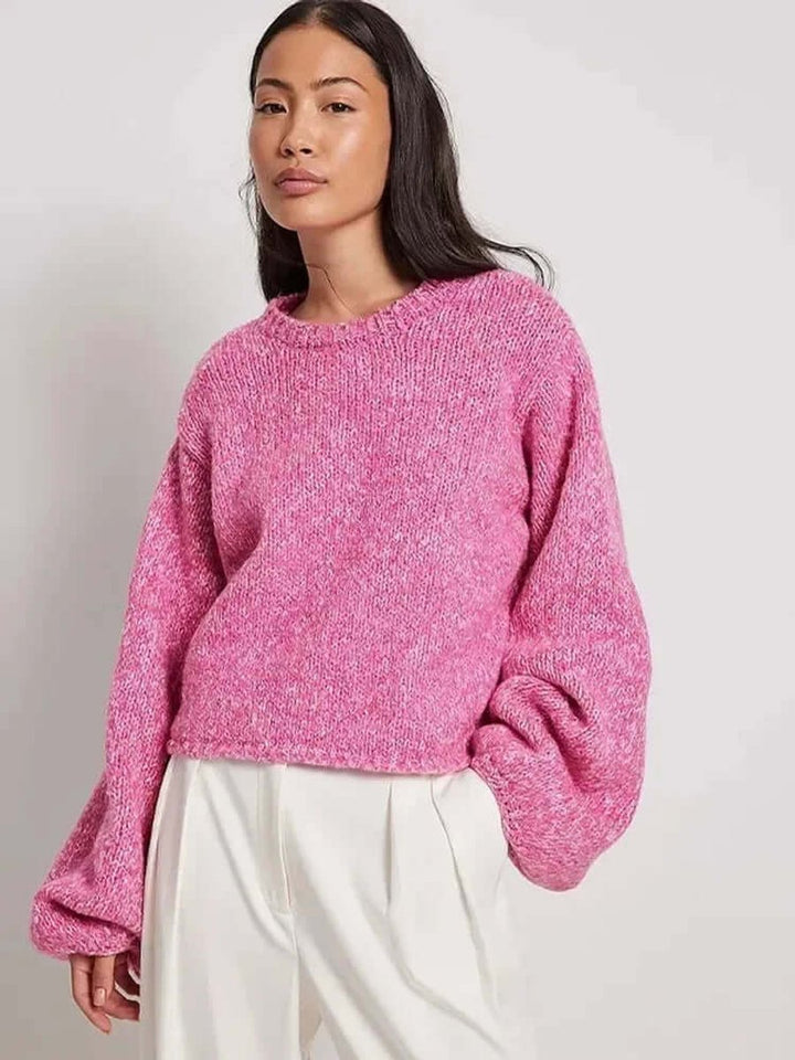 Ava | Women's Open-Back Cropped Knit Jumper Long Sleeve Tie Back