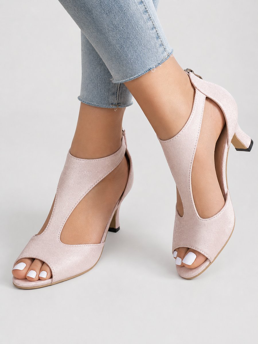 Freya | Women's Open-Toe Block-Heel Ankle Boots Suede-Look Heeled Sandal