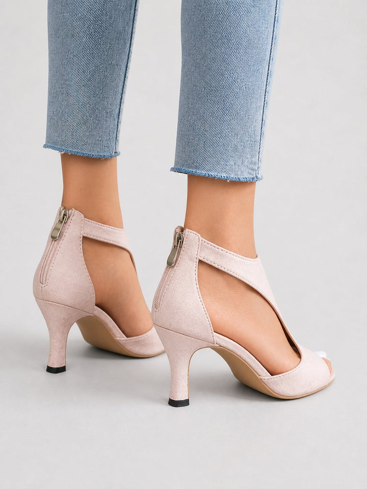 Freya | Women's Open-Toe Block-Heel Ankle Boots Suede-Look Heeled Sandal