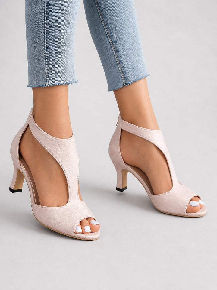 Freya | Women's Open-Toe Block-Heel Ankle Boots Suede-Look Heeled Sandal