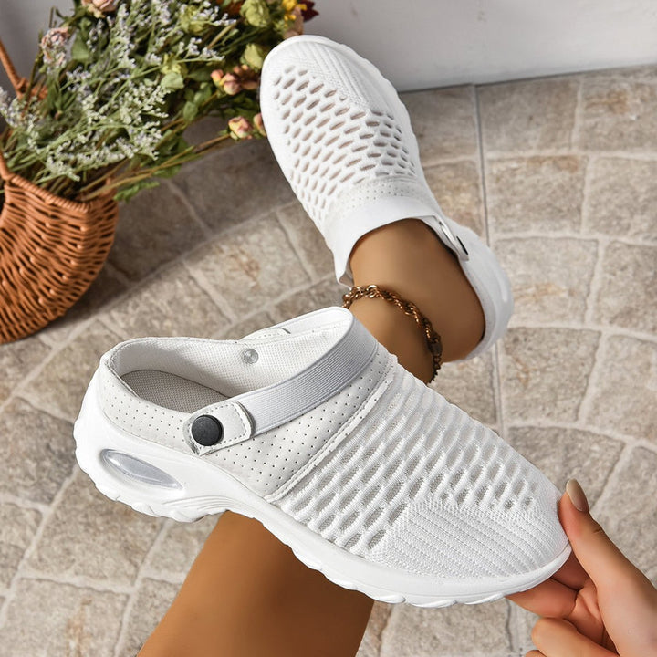 Freya | Women's Slip-On Mesh Trainers Air-Cushion Sole Strap Fastening