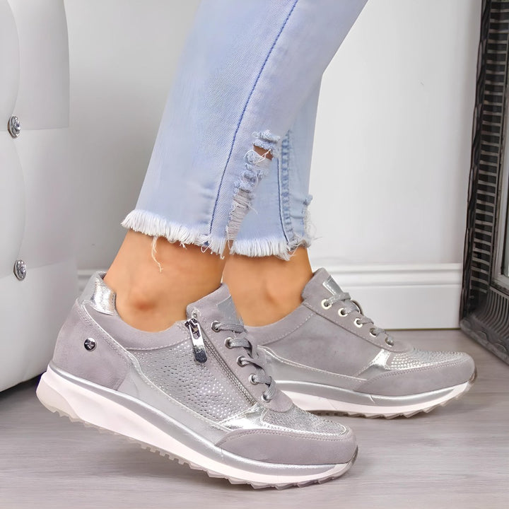 Rosie | Women's Cushioned Lace-Up Trainers Side Zip Non-Slip Sole