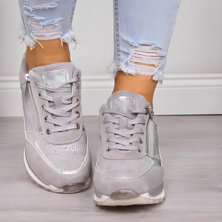 Rosie | Women's Cushioned Lace-Up Trainers Side Zip Non-Slip Sole