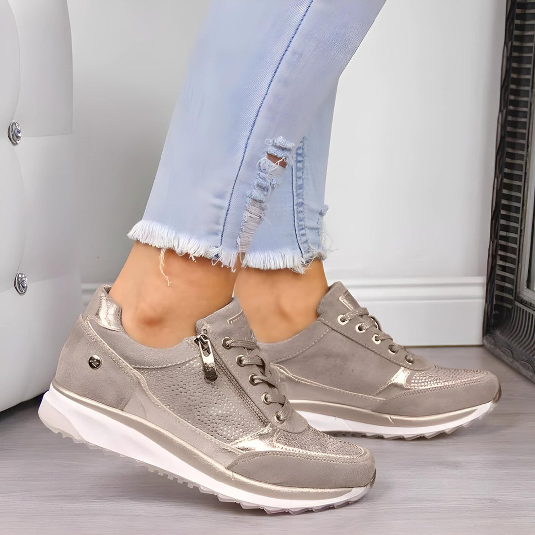 Rosie | Women's Cushioned Lace-Up Trainers Side Zip Non-Slip Sole