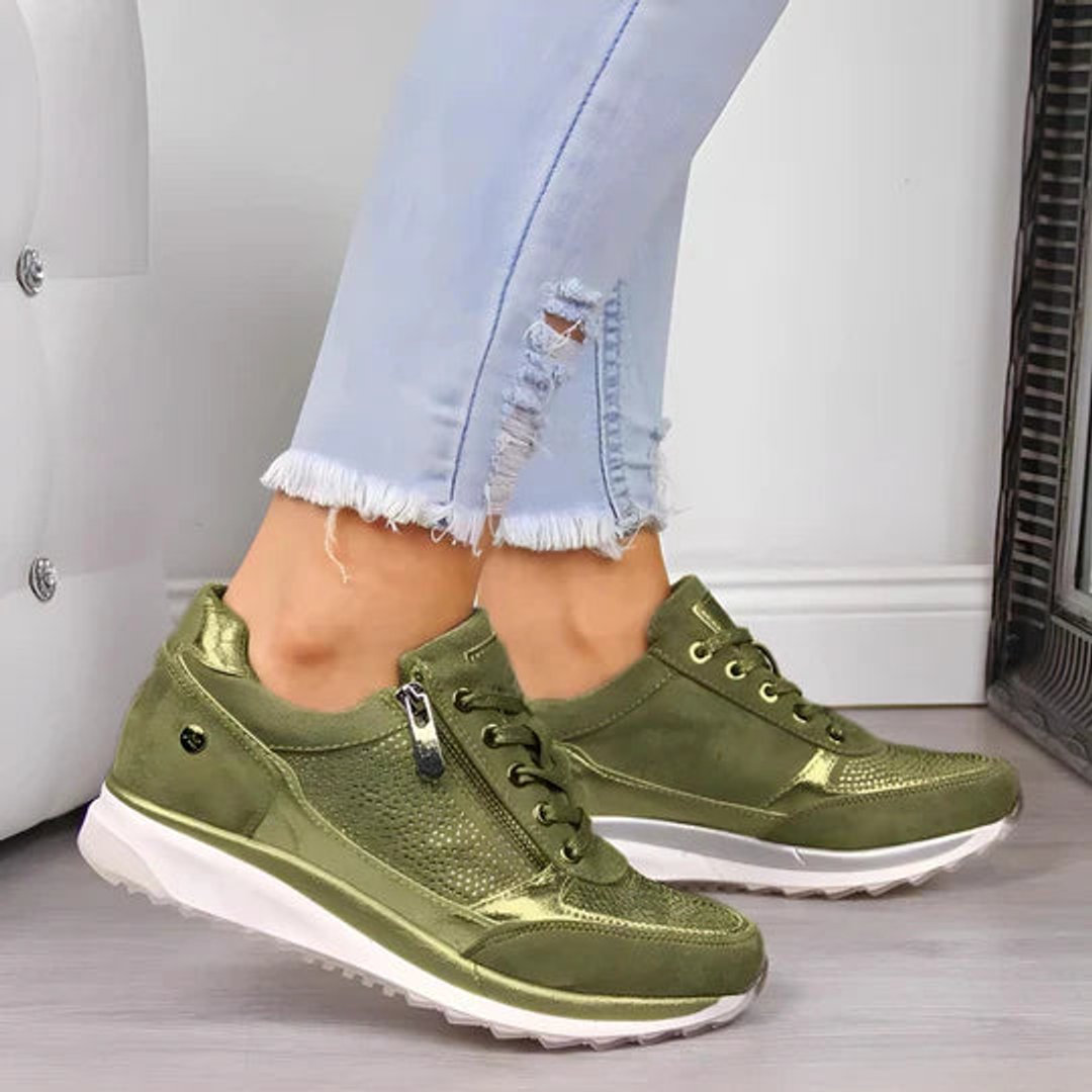 Rosie | Women's Cushioned Lace-Up Trainers Side Zip Non-Slip Sole