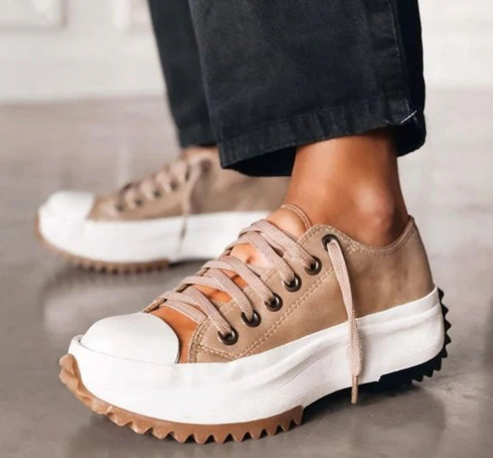 Sophie | Women's Orthopaedic Platform Trainers Lace-Up Canvas Chunky Sole