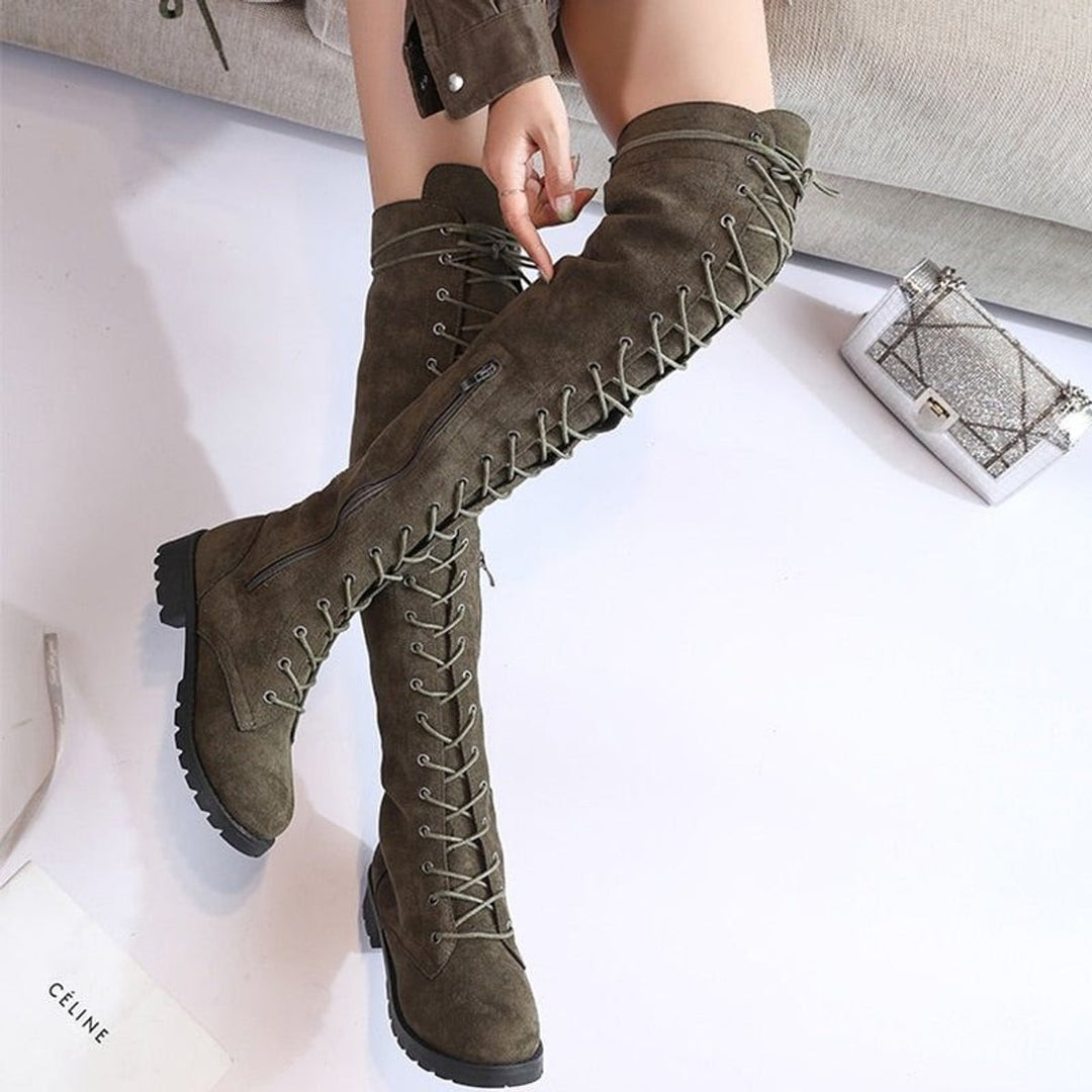 Isla | Women's Over-the-Knee Lace-Up Flat Knee-High Boots