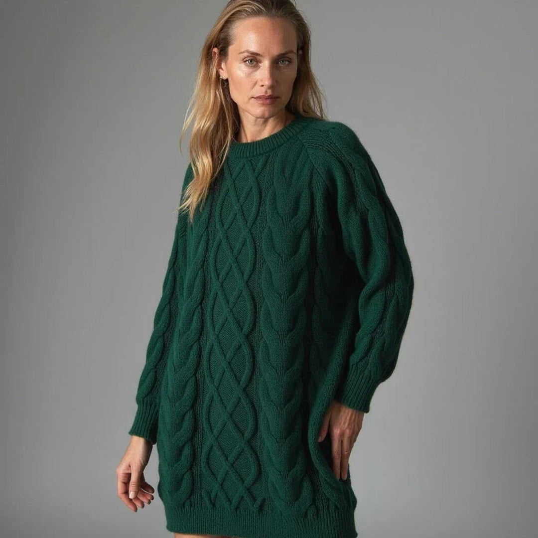 Emily | Women's Oversized Cable Knit Jumper Dress Crew Neck Drop Shoulder