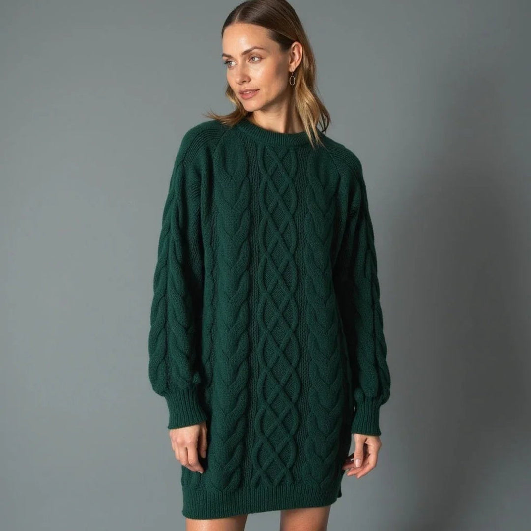 Emily | Women's Oversized Cable Knit Jumper Dress Crew Neck Drop Shoulder